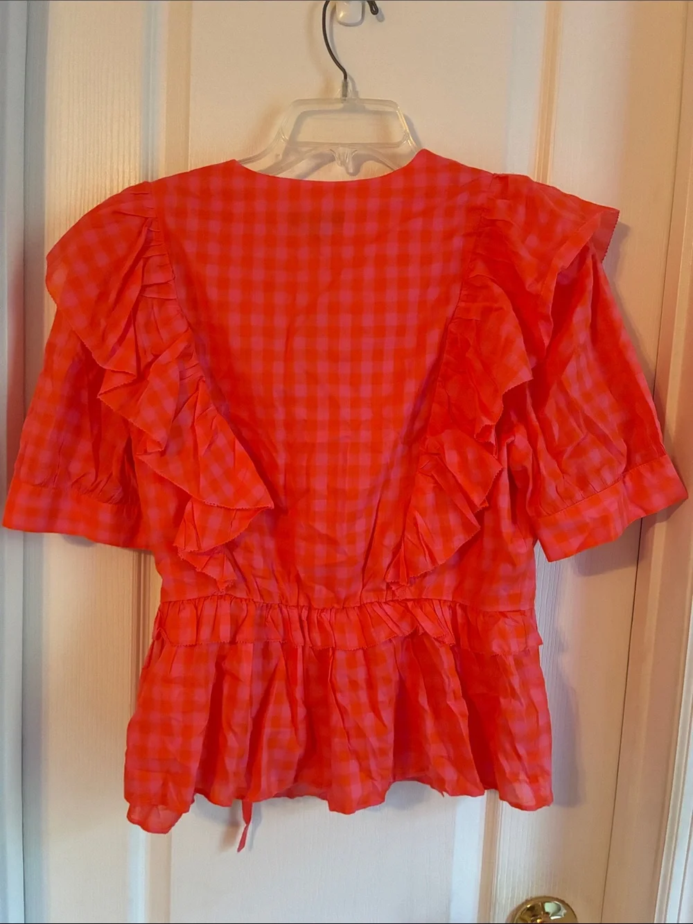 NWT J. Crew Ruffle wrap top in gingham L
